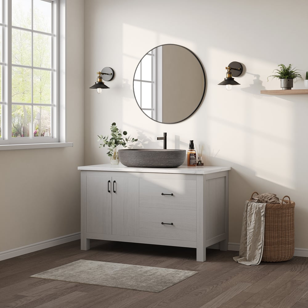 23" Grey Oval Ceramic Bathroom Sink – Matte Glazed Vessel Sink