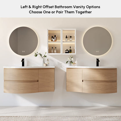 35" Floating Single Curved Bathroom Vanity with Sink & Storage