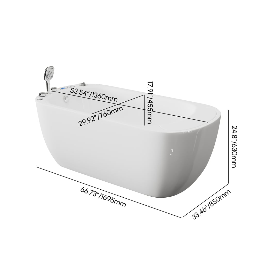 67" 2-Person Whirlpool Bathtub with Massage Jets & Thermostatic Control