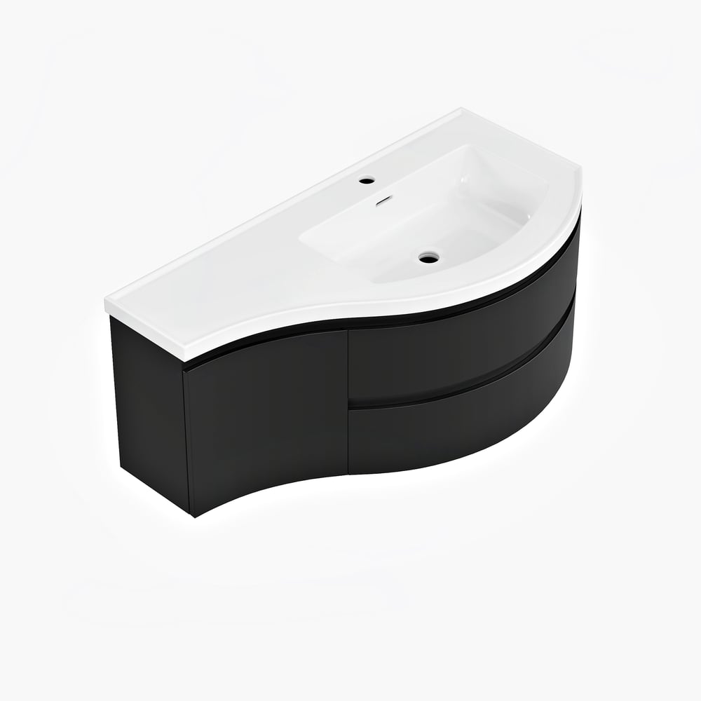 35" Floating Single Curved Bathroom Vanity with Sink & Storage