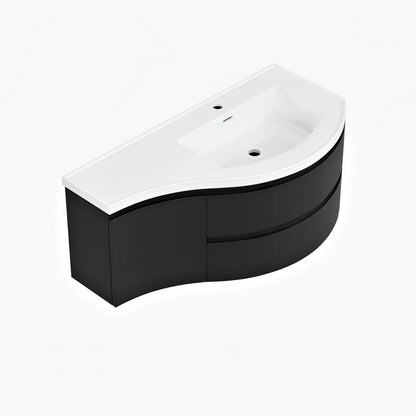 35" Floating Single Curved Bathroom Vanity with Sink & Storage