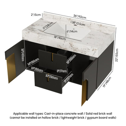 Artis 36" Floating Single Bathroom Vanity with Sink, Sintered Stone Top, Ample Storage