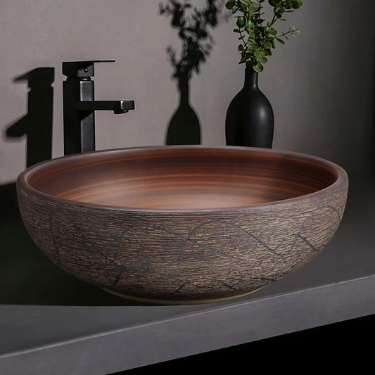 15.7" Ceramic Round Bathroom Vessel Sink Retro Washbasin