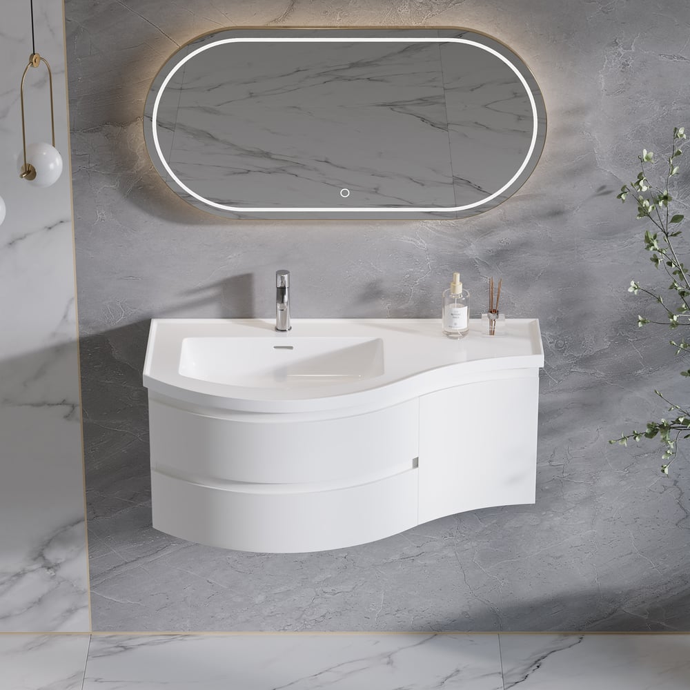 35" Floating Single Curved Bathroom Vanity with Sink & Storage