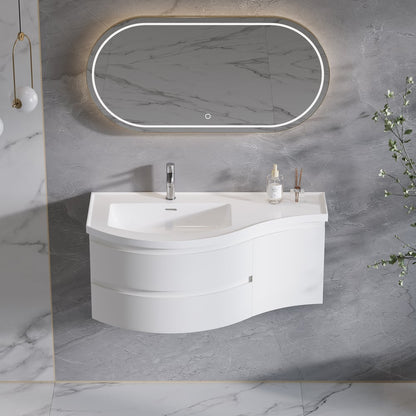 35" Floating Single Curved Bathroom Vanity with Sink & Storage