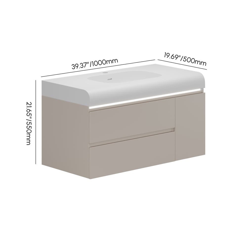 39" Wall Hung Bathroom Vanity White with Ample Storages and Adjustable Light