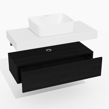 Modena 39.3" Floating Single Bathroom Vanity with Sink, Sintered Stone Top