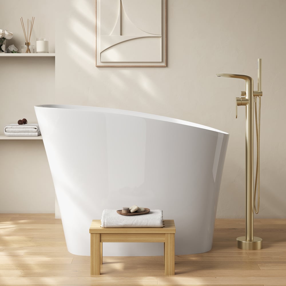 47" Japanese Modern Irregular Freestanding Stone Resin Soaking Bathtub White