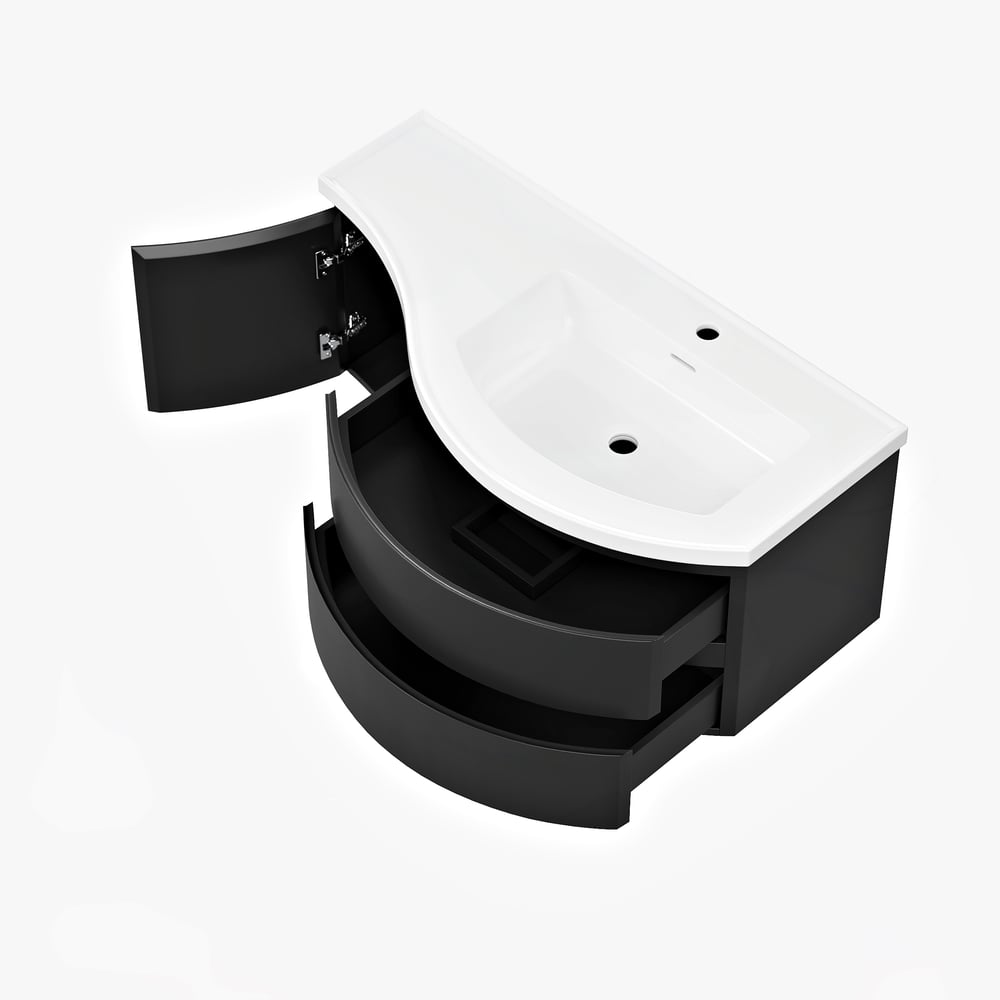 35" Floating Single Curved Bathroom Vanity with Sink & Storage