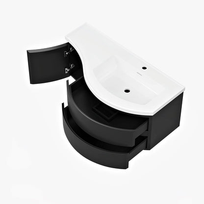 35" Floating Single Curved Bathroom Vanity with Sink & Storage