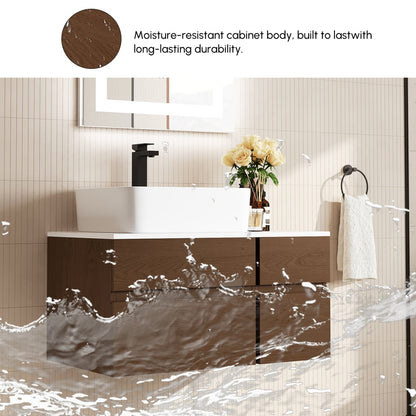 Modern 31.5" Floating Single Bathroom Vanity with Stone Resin Top, Ceramic Basin