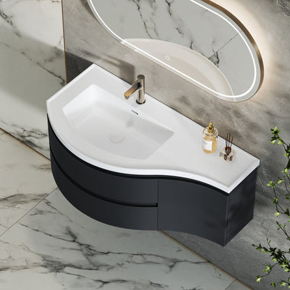 35" Floating Single Curved Bathroom Vanity with Sink & Storage