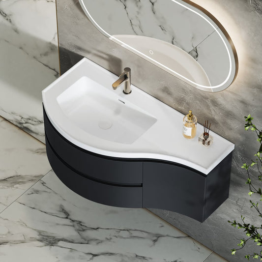 35" Floating Single Curved Bathroom Vanity with Sink & Storage