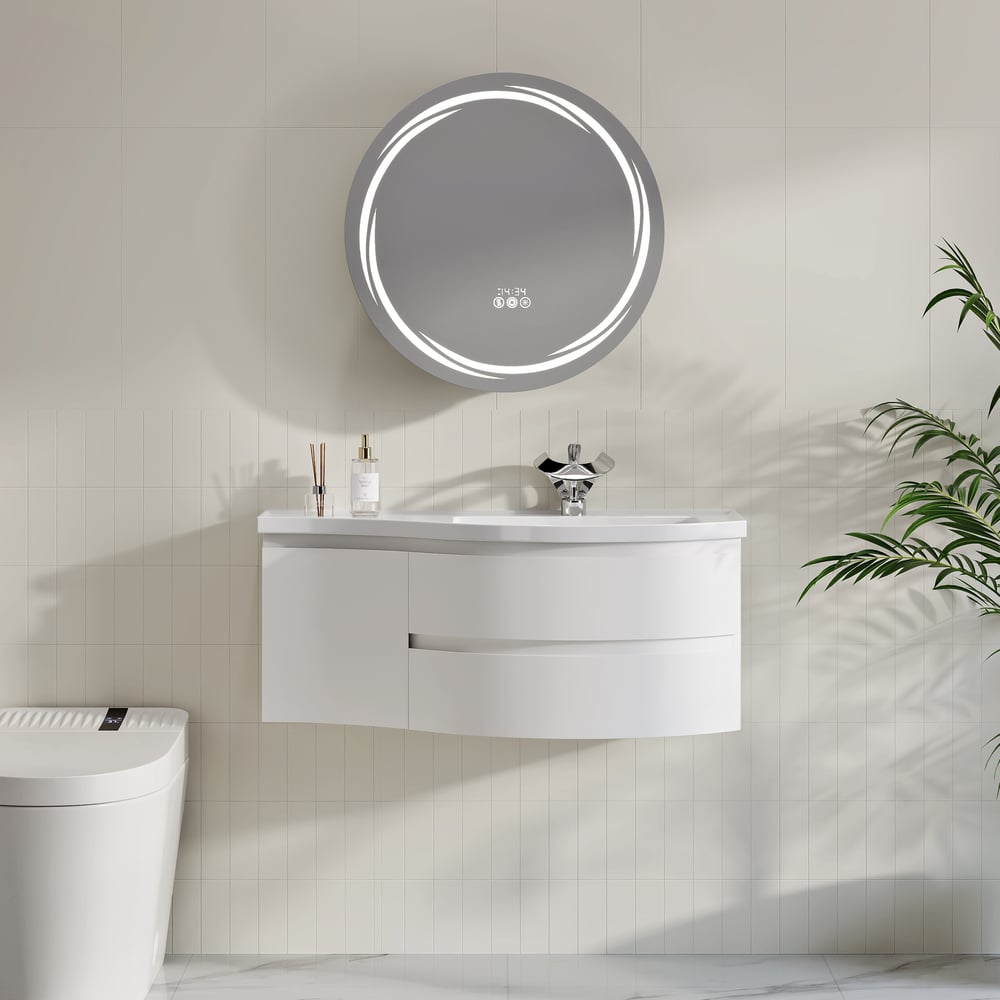 35" Floating Single Curved Bathroom Vanity with Sink & Storage
