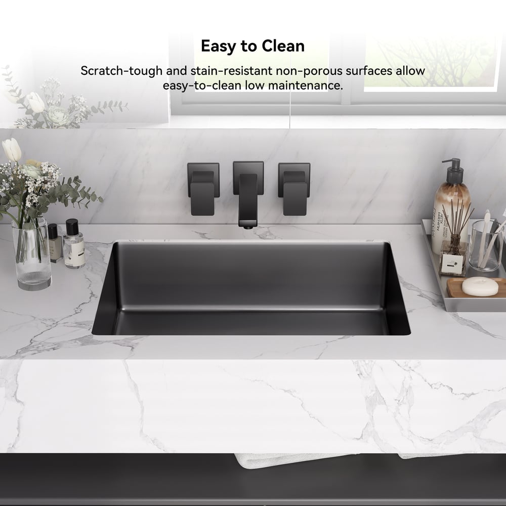 Black Modern Stainless Steel Rectangular Sink Undermount Bathroom Wash Sink
