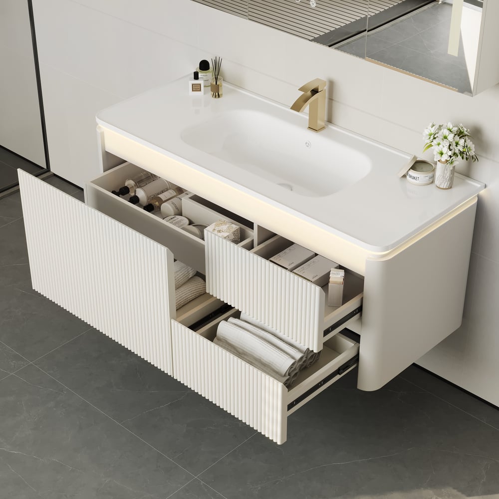 Bathroom Vanity Set 47.2" Modern Warm White LED Floating Bathroom Vanity with Sink