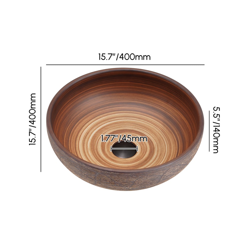 15.7" Ceramic Round Bathroom Vessel Sink Retro Washbasin