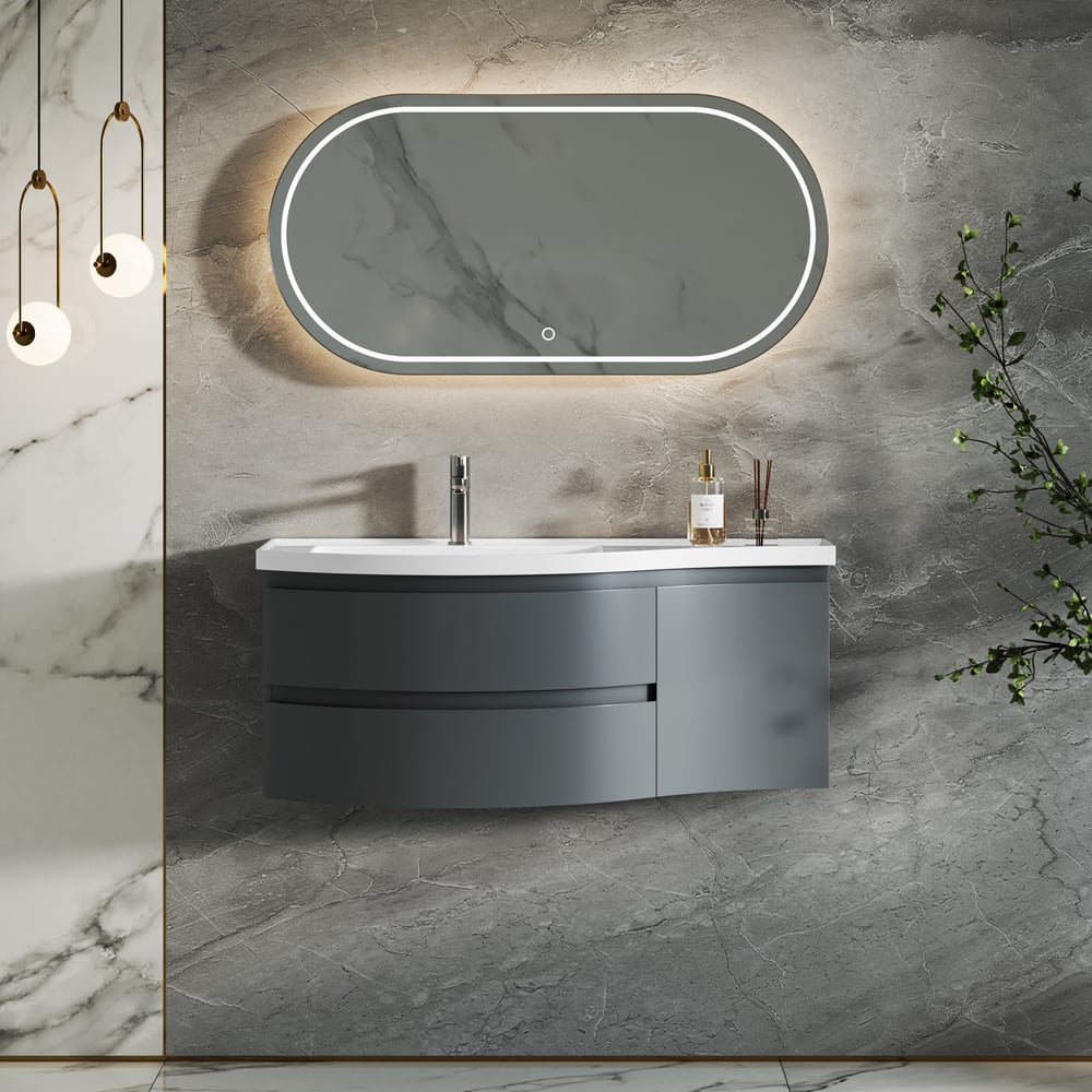 35" Floating Single Curved Bathroom Vanity with Sink & Storage