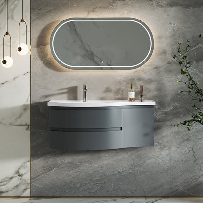 35" Floating Single Curved Bathroom Vanity with Sink & Storage