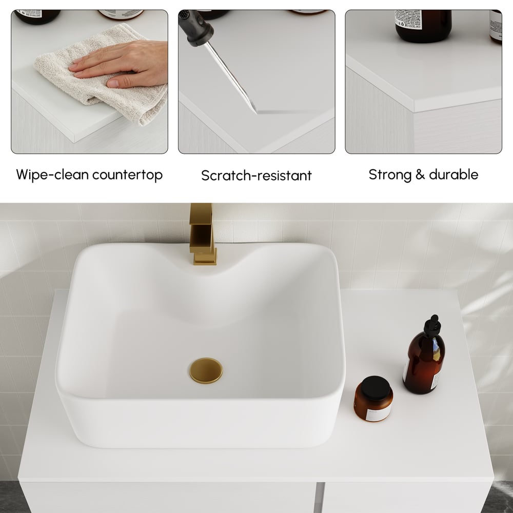 Modern 31.5" Floating Single Bathroom Vanity with Stone Resin Top, Ceramic Basin