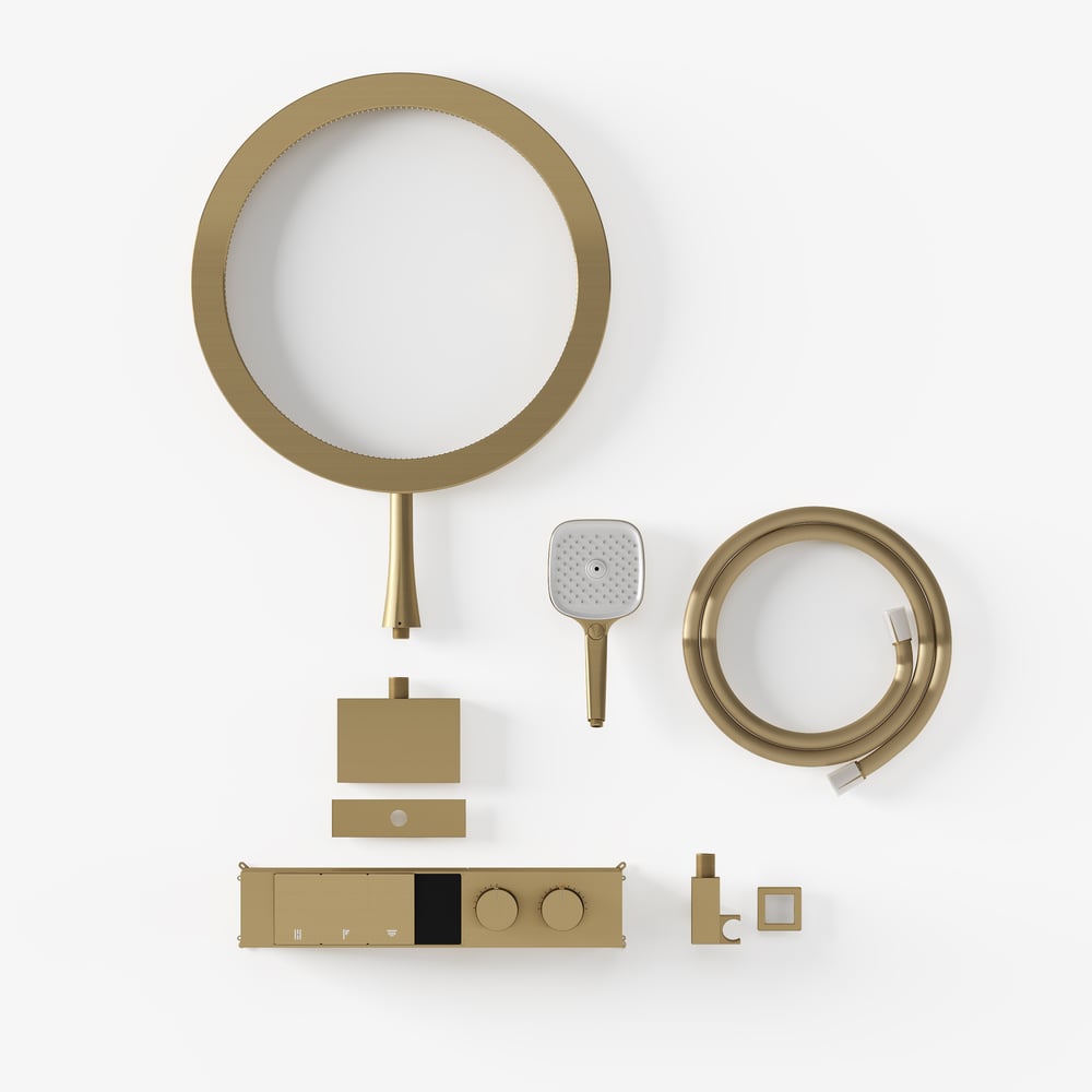 Luxury Gold Thermostatic Shower System with Overhead Rainfall & Handheld Spray
