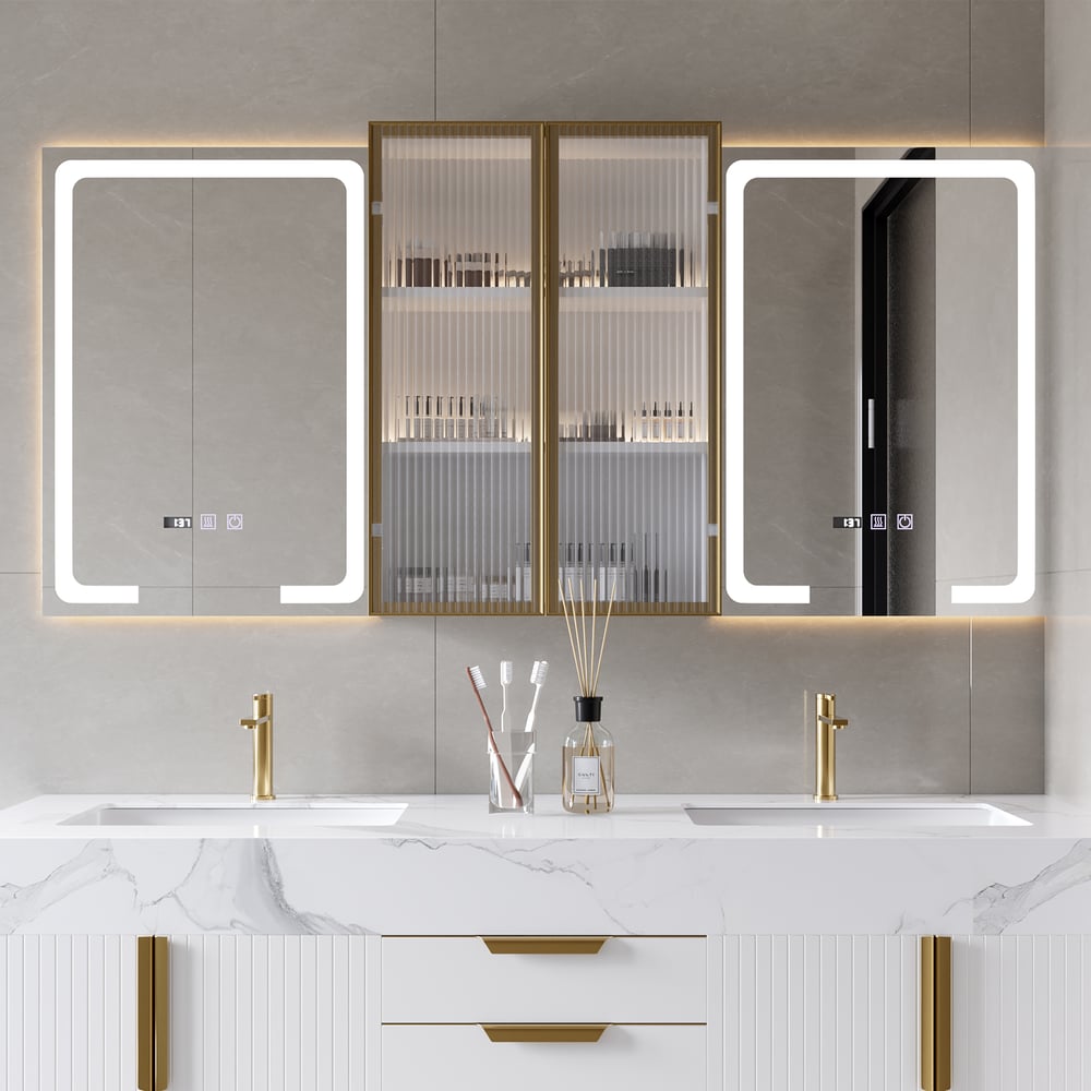 59" Double Sink Floating Vanity Set with LED Medicine Cabinet with Storage