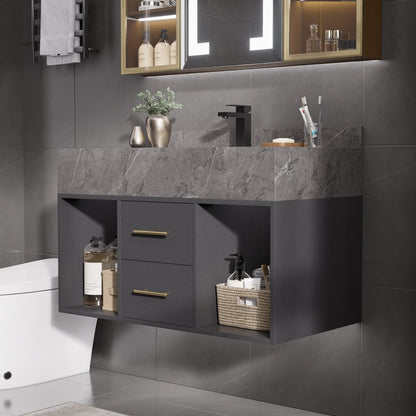 Modern 35.4" Floating Single Bathroom Vanity with Sink, Sintered Stone Top