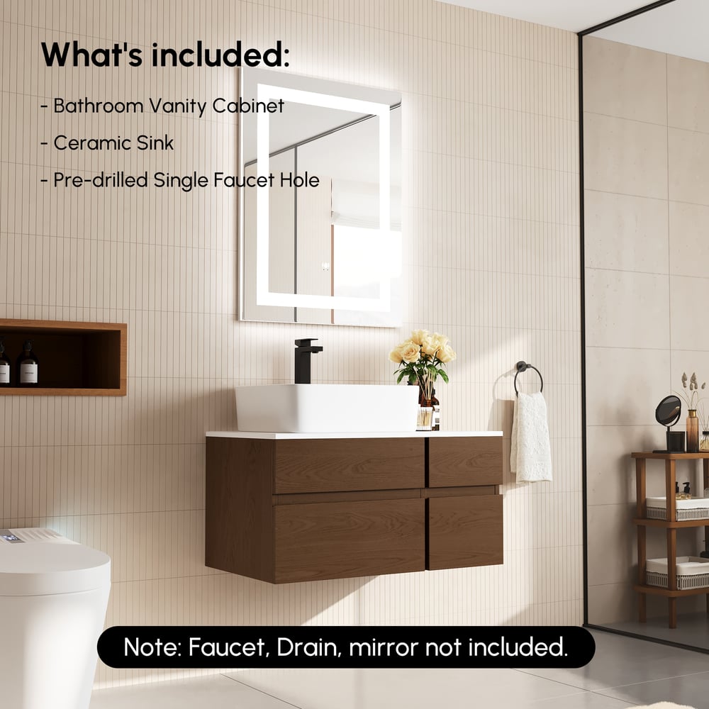 Modern 31.5" Floating Single Bathroom Vanity with Stone Resin Top, Ceramic Basin