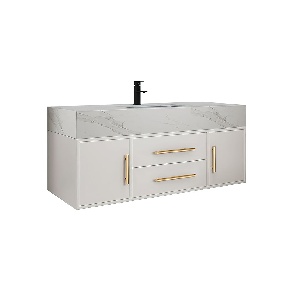 Modern 39" White Floating Single Bathroom Vanity with Sintered Stone Top and Sink