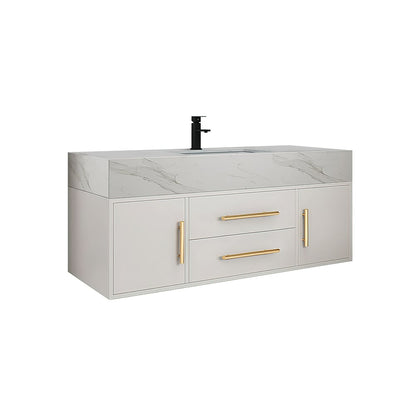 Modern 39" White Floating Single Bathroom Vanity with Sintered Stone Top and Sink