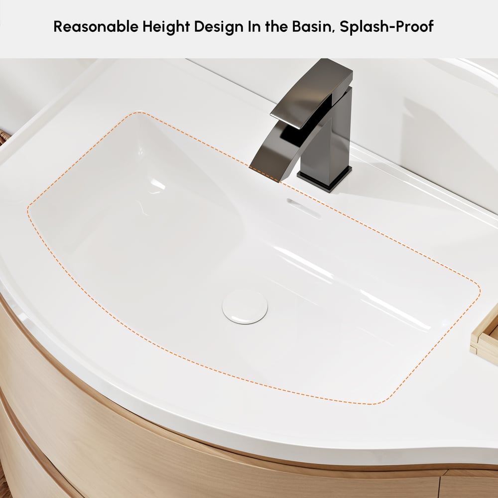 35" Floating Single Curved Bathroom Vanity with Sink & Storage