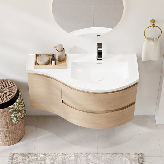 35" Floating Single Curved Bathroom Vanity with Sink & Storage
