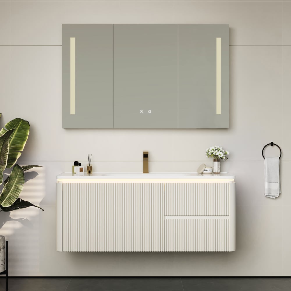 Bathroom Vanity Set 47.2" Modern Warm White LED Floating Bathroom Vanity with Sink