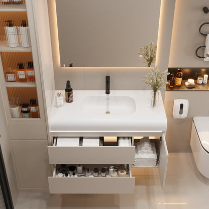 39" Wall Hung Bathroom Vanity White with Ample Storages and Adjustable Light