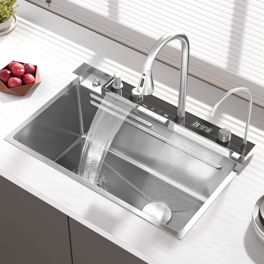 29" Drop-in Workstation Kitchen Sink with Faucet Single Bowl Stainless Steel
