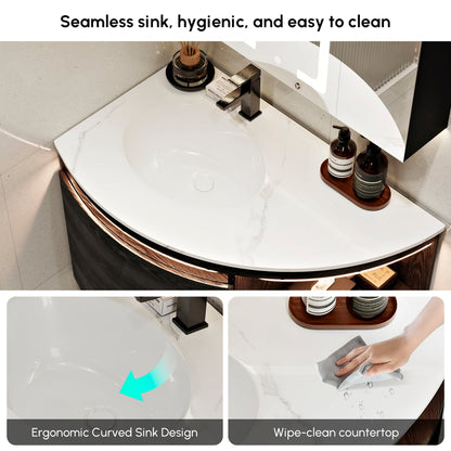 Modern 36" Corner Floating Single Bathroom Vanity with Sink, LED Light, Storage