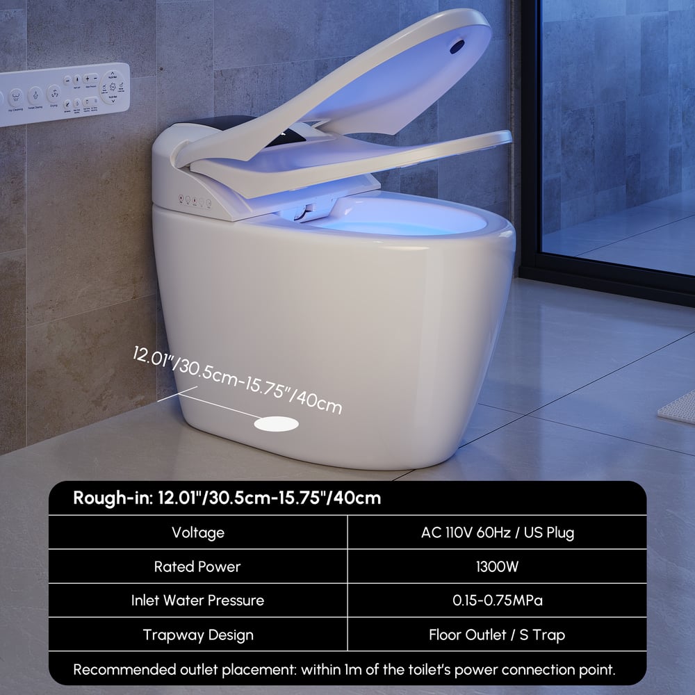 Hynova AX8 Pro Smart Bidet Toilet with UV Sterilization, White, 1.28 GPF