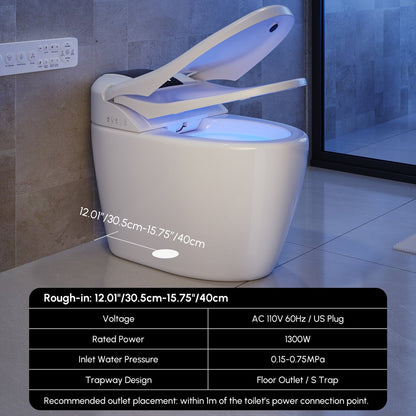 Hynova AX8 Pro Smart Bidet Toilet with UV Sterilization, White, 1.28 GPF