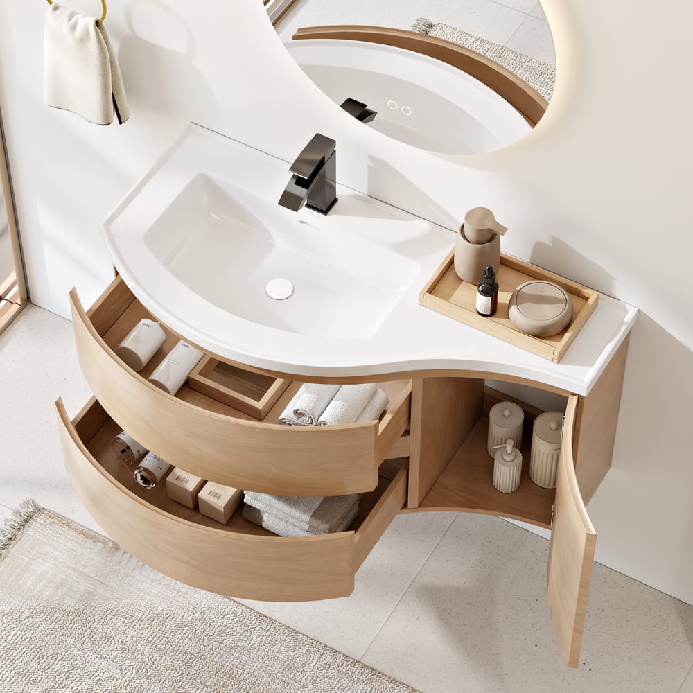 35" Floating Single Curved Bathroom Vanity with Sink & Storage