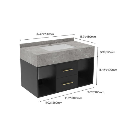 Modern 35.4" Floating Single Bathroom Vanity with Sink, Sintered Stone Top