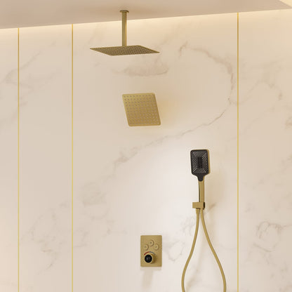 Dual Head Shower System – 12" Ceiling & 8" Wall Shower with Handheld, Solid Brass