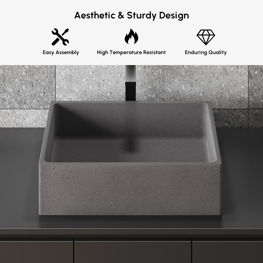 18'' Gray Concrete Vessel Sink Modern Rectangular Countertop Basin for Bathroom Vanity
