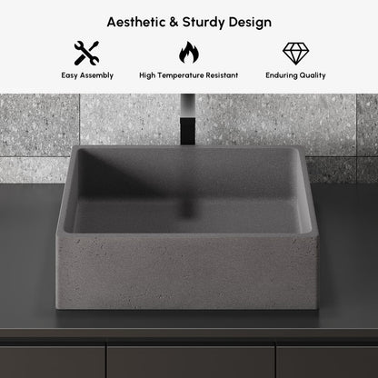 18'' Gray Concrete Vessel Sink Modern Rectangular Countertop Basin for Bathroom Vanity