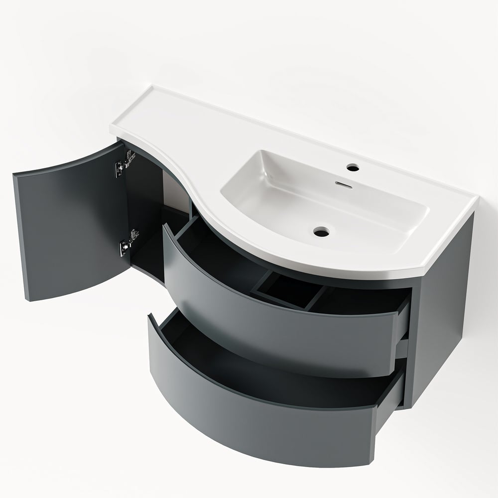 35" Floating Single Curved Bathroom Vanity with Sink & Storage