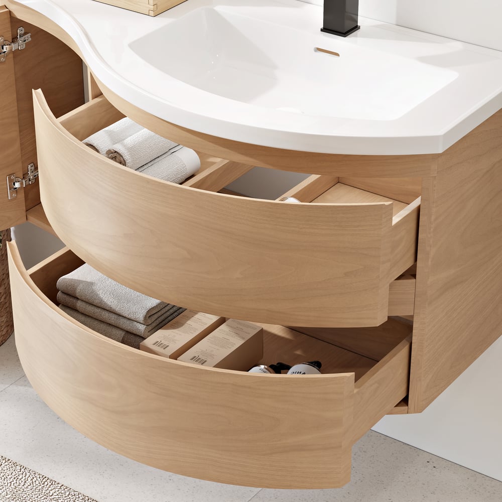 35" Floating Single Curved Bathroom Vanity with Sink & Storage