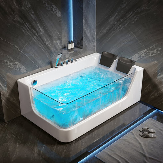 71" 2-Person Whirlpool Bathtub with 16 Massage Jets & Thermostatic Control & LED