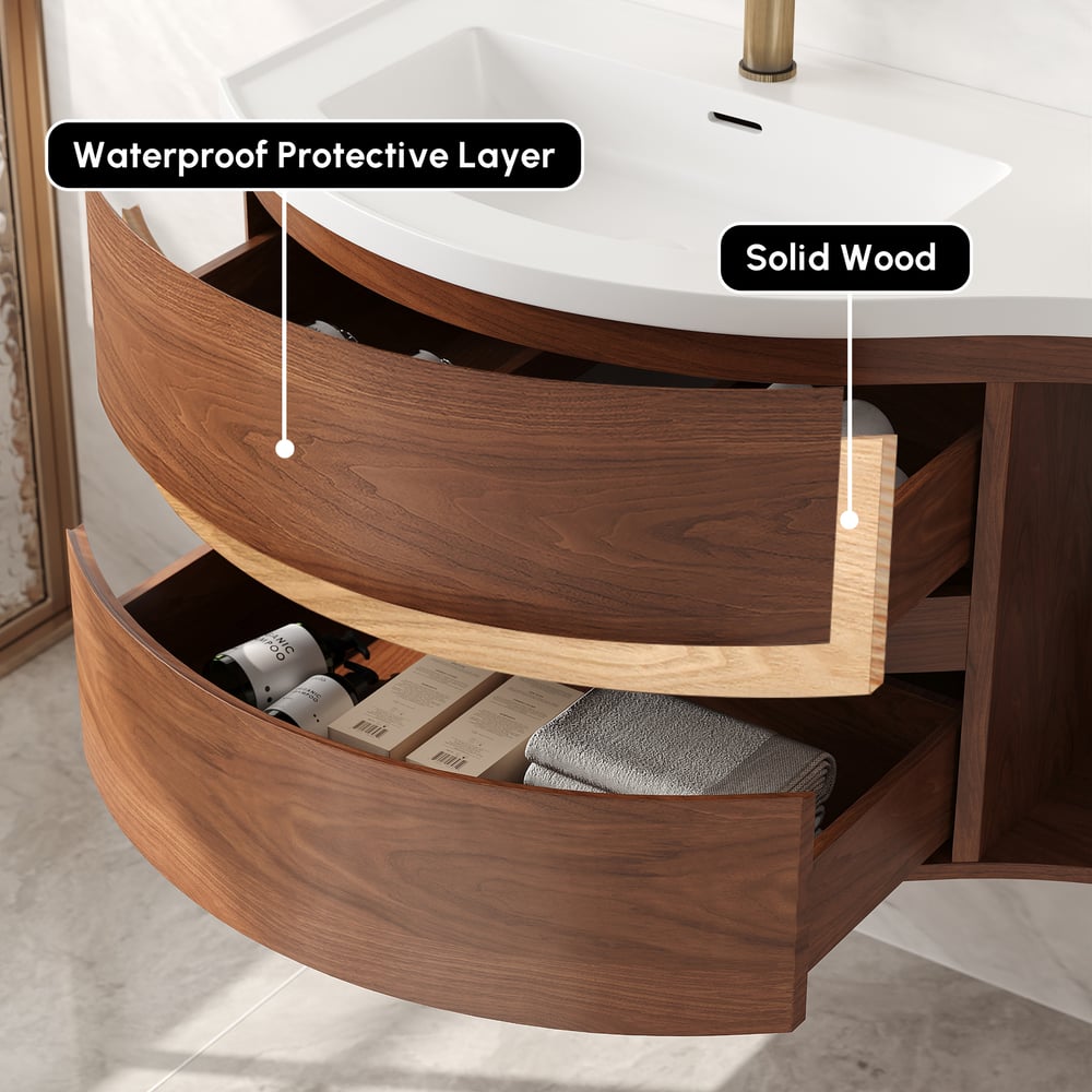 35" Floating Single Curved Bathroom Vanity with Sink & Storage