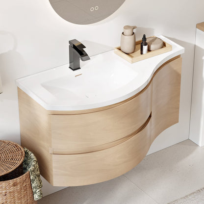 35" Floating Single Curved Bathroom Vanity with Sink & Storage