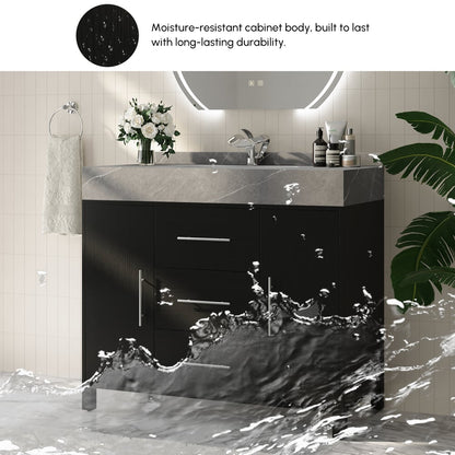 39.4" Freestanding Black Bathroom Vanity, Sintered Stone Countertop & Silver Handles