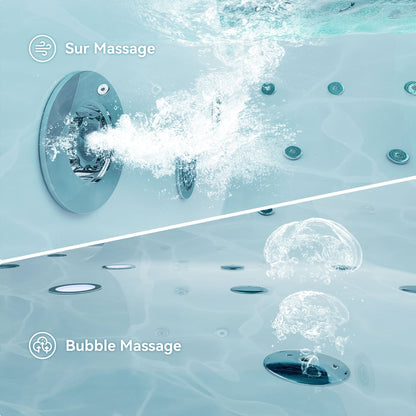 67" 2-Person Whirlpool Bathtub with  33 Massage Jets & 2 LED Waterfall Pillow & Thermostatic Control